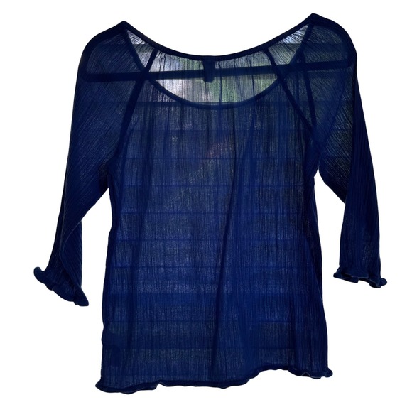 Old Navy Tops - Old Navy Womens XS Royal Blue Cotton Gauze 3/4 Lettuce Hem Sleeve Blouse Top Off